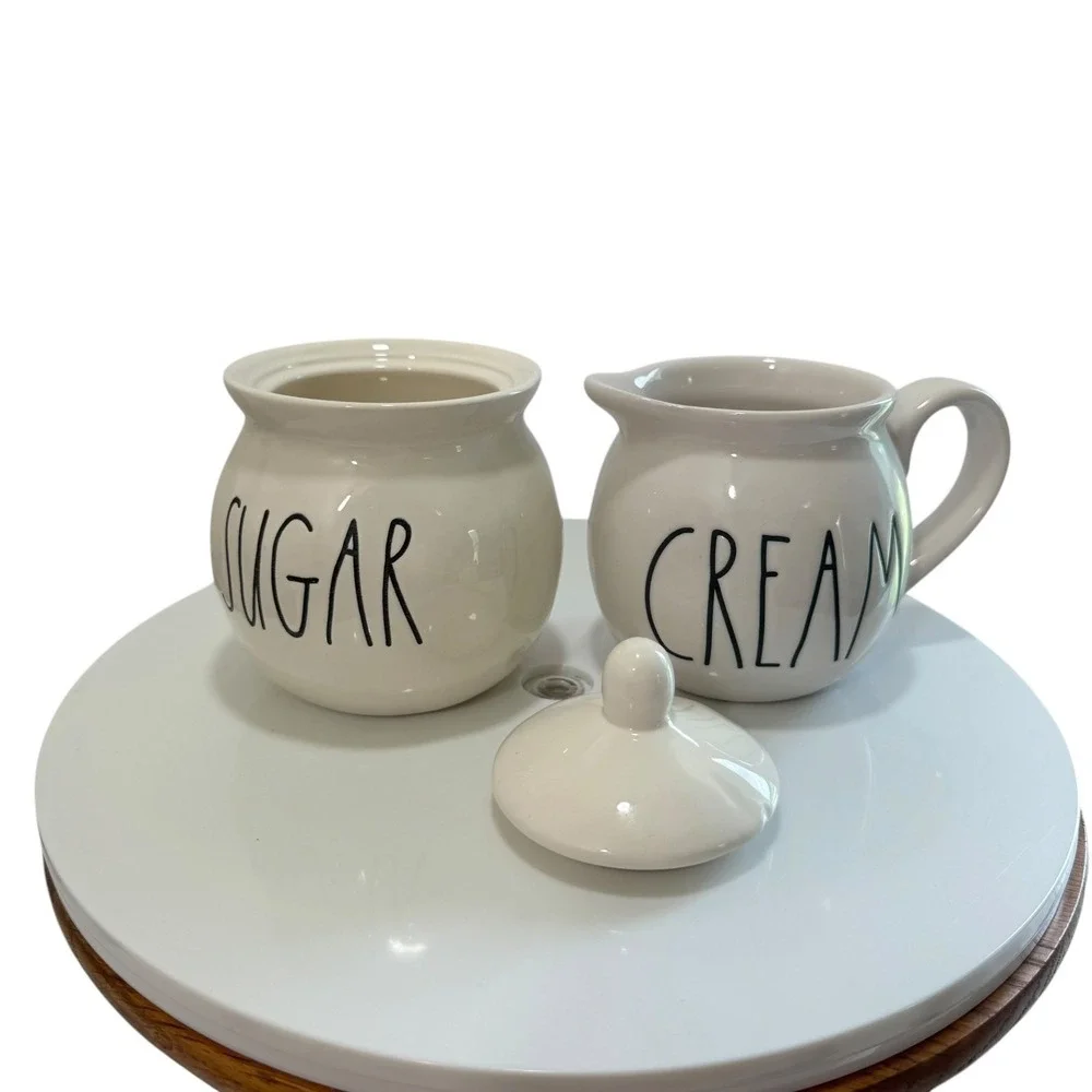 Rae Dunn Sugar & Cream Set LL Large Letters White Ceramic Farmhouse Coffee Bar